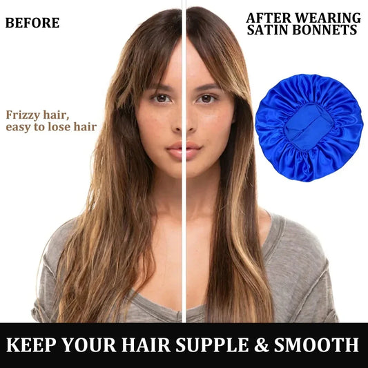 New Women's Satin Solid Wide-brimmed Sleeping Hat Unisex Head Wrap Elastic Band Cap Hair Care Bonnet Night Hat Bonnet De Nuit