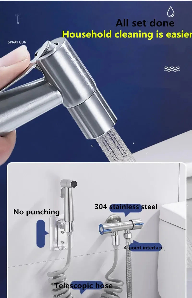 Handheld Bidet Sprayer Set Stainless Steel Spray Gun Shower Handheld Toilet Bidet Faucet Sprayer Shower Nozzle Self Cleaning