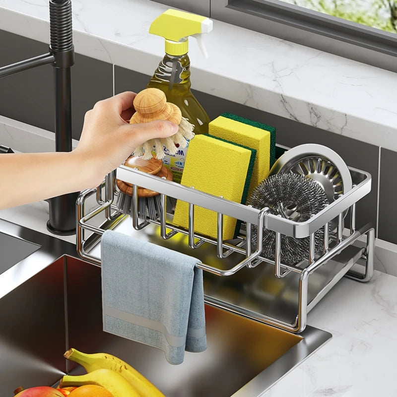 Kitchen Stainless Steel Sink Drain Rack Sponge Storage Faucet Holder Soap Drainer Towel Rack Shelf Organizer