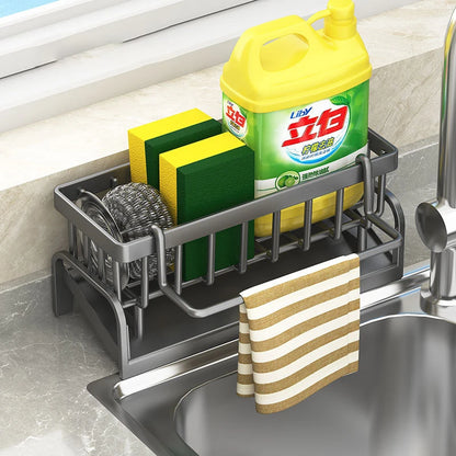 Kitchen Stainless Steel Sink Drain Rack Sponge Storage Faucet Holder Soap Drainer Towel Rack Shelf Organizer