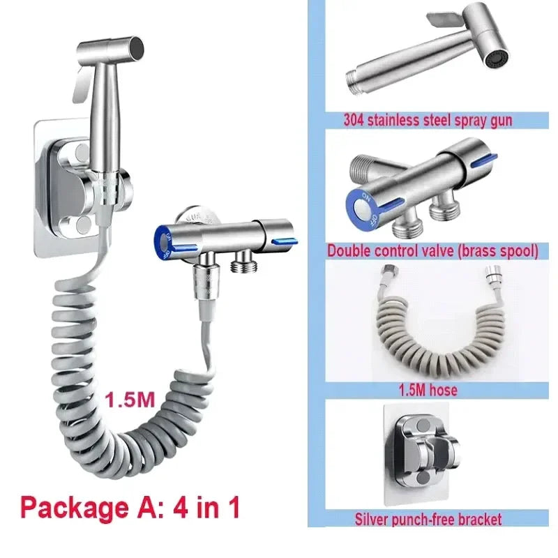 Handheld Bidet Sprayer Set Stainless Steel Spray Gun Shower Handheld Toilet Bidet Faucet Sprayer Shower Nozzle Self Cleaning