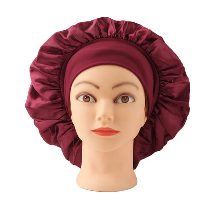 New Women's Satin Solid Wide-brimmed Sleeping Hat Unisex Head Wrap Elastic Band Cap Hair Care Bonnet Night Hat Bonnet De Nuit