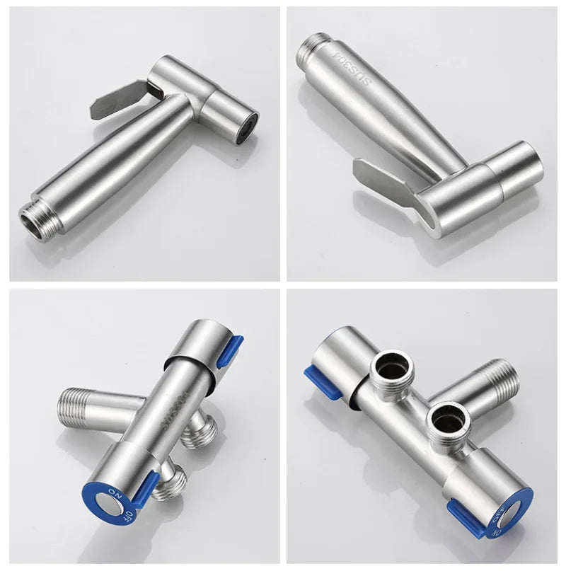Handheld Bidet Sprayer Set Stainless Steel Spray Gun Shower Handheld Toilet Bidet Faucet Sprayer Shower Nozzle Self Cleaning