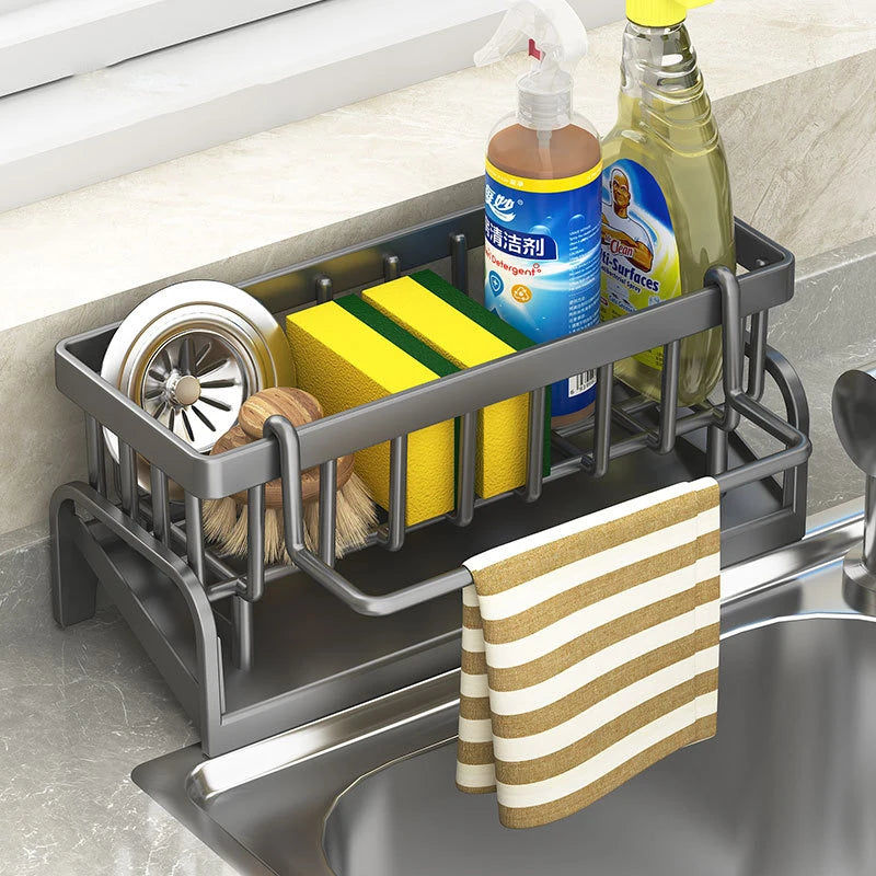 Kitchen Stainless Steel Sink Drain Rack Sponge Storage Faucet Holder Soap Drainer Towel Rack Shelf Organizer