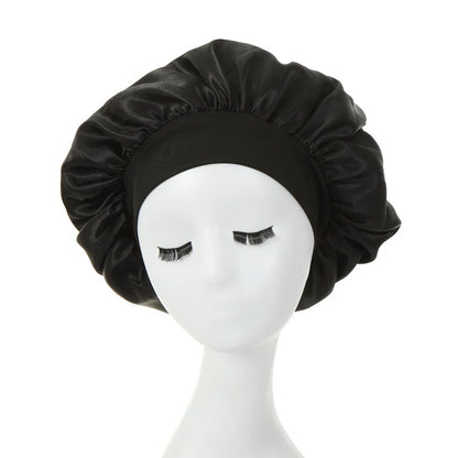 New Women's Satin Solid Wide-brimmed Sleeping Hat Unisex Head Wrap Elastic Band Cap Hair Care Bonnet Night Hat Bonnet De Nuit